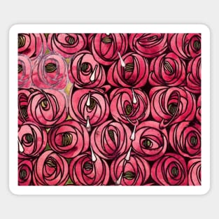 FUCHSIA PINK ROSES AND TEARDROPS Art Nouveau Floral Magnet